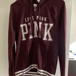 Love Pink Maroon Zip-up Hoodie